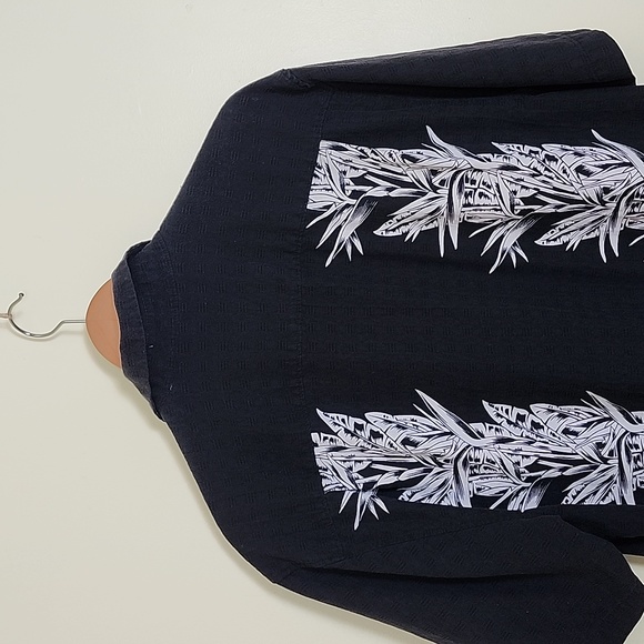 Jamaica Jaxx Black and Off White Leaves/Frons Hawaiian Short Sleeve Men's Shirt - Picture 4 of 12